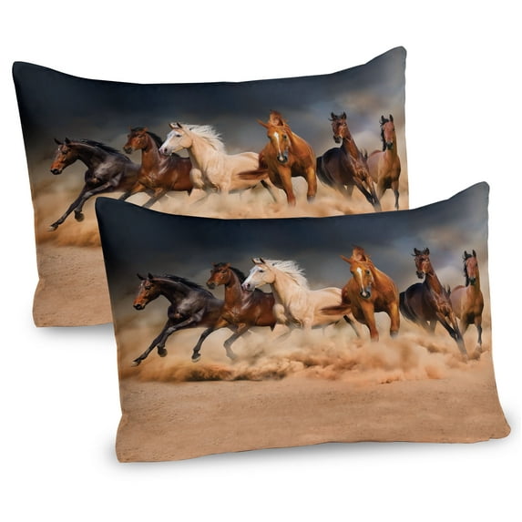 Ambesonne Horse Pillow Sham 2 Pack, Equine Themed Animals, 26"x20", Brown Sand Brown