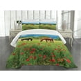 thumbnail image 1 of Ambesonne Horse Quilted Bedspread Set 3 Pcs, Landscape Rural Scene, Queen Size, Multicolor, 1 of 5