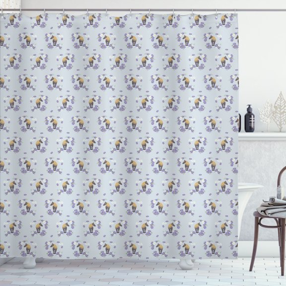 Ambesonne Horse Shower Curtain, Animal Forms Flower Details, 69"Wx84"L, Lavender Blue Tan