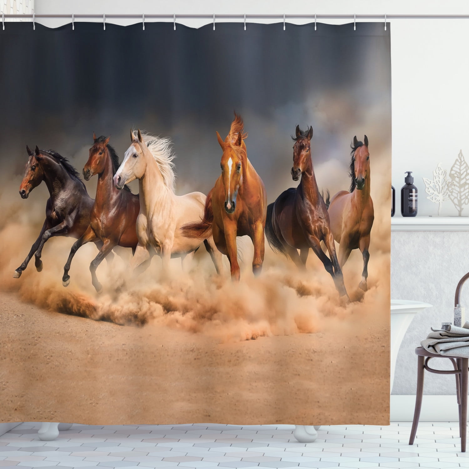 Ambesonne Horse Shower Curtain, Equine Themed Bathroom Decor, 69 x 70
