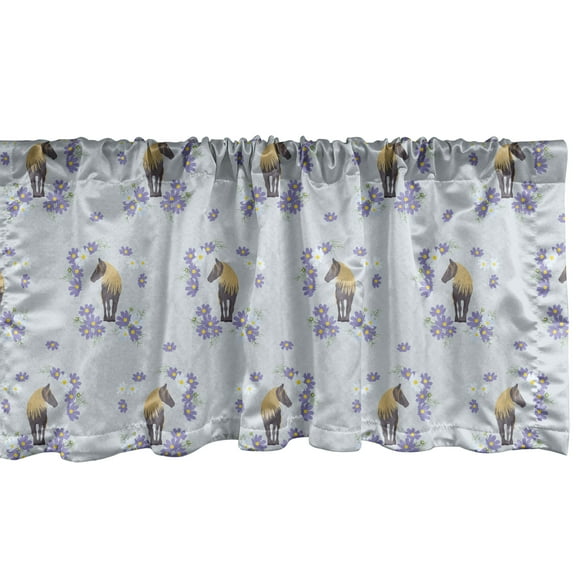 Ambesonne Horse Window Valance, Animal Forms Flower Details, 54" X 12", Lavender Blue Tan
