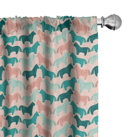 Ambesonne Horses Window Curtains, Oversimplified Animals Art, Each 28" W x 63" L, Blush Almond Green