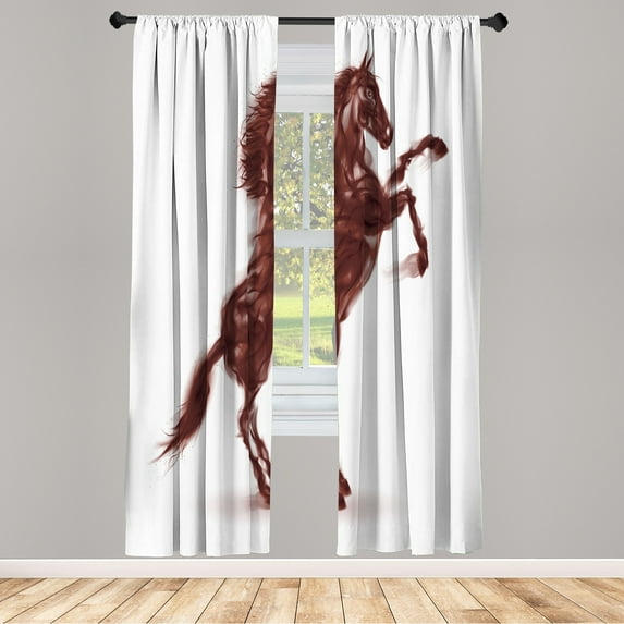 Ambesonne Horses Curtains, Gallop Animal Blazing Motif, Pair of 28"x63", Dark Rosewood