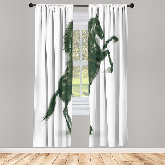 Ambesonne Horses Curtains, Gallop Animal Blazing Motif, Pair of 28"x63", Forest Green