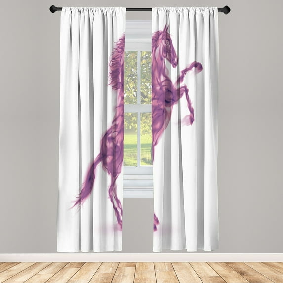 Ambesonne Horses Curtains, Gallop Animal Blazing Motif, Pair of 28"x63", Pale Fuchsia