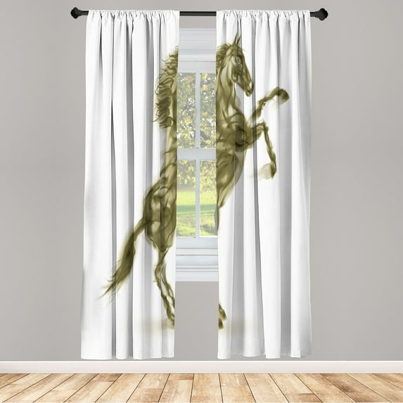 Ambesonne Horses Curtains, Gallop Animal Blazing Motif, Pair of 28"x63", Pale Olive