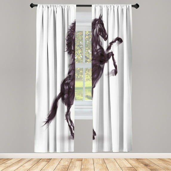 Ambesonne Horses Curtains, Gallop Animal Blazing Motif, Pair of 28"x84", Dark Mauve