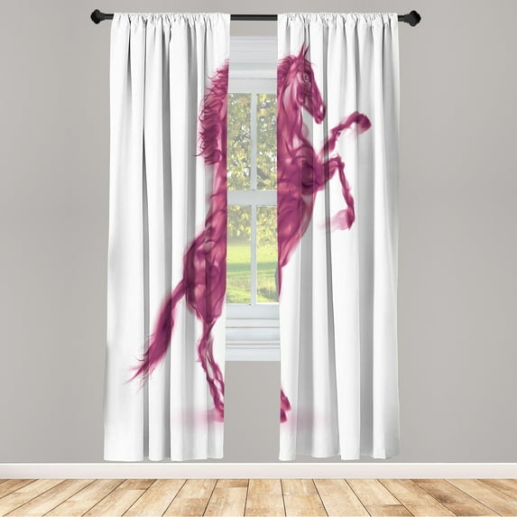Ambesonne Horses Curtains, Gallop Animal Blazing Motif, Pair of 28"x84", Fuchsia Pink