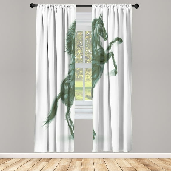 Ambesonne Horses Curtains, Gallop Animal Blazing Motif, Pair of 28"x84", Jade Green