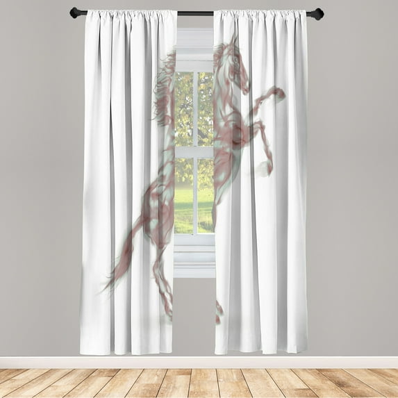 Ambesonne Horses Curtains, Gallop Animal Blazing Motif, Pair of 28"x84", Pale Salmon