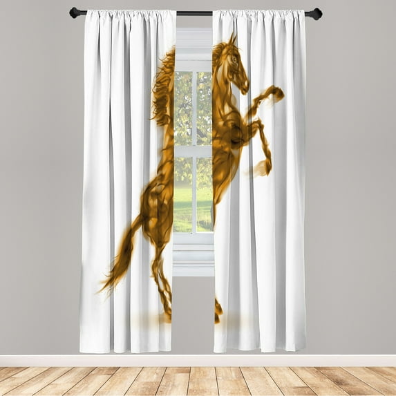 Ambesonne Horses Curtains, Gallop Animal Blazing Motif, Pair of 28"x95", Dark Yellow