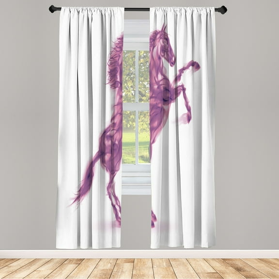 Ambesonne Horses Curtains, Gallop Animal Blazing Motif, Pair of 28"x95", Pale Fuchsia