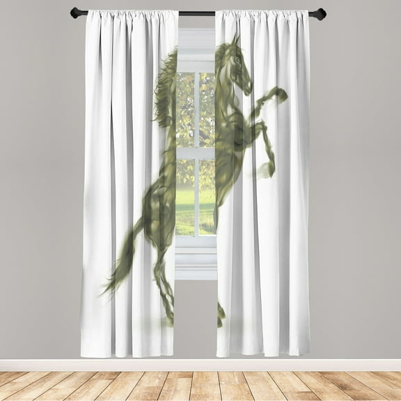 Ambesonne Horses Curtains, Gallop Animal Blazing Motif, Pair of 28"x95", Sage Green