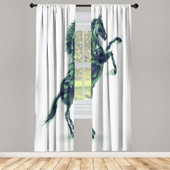 Ambesonne Horses Curtains, Gallop Animal Blazing Motif, Pair of 28"x95", Sea Blue