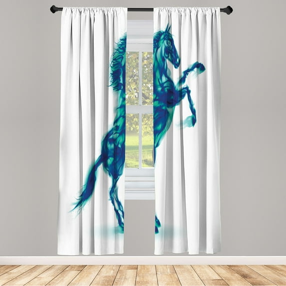 Ambesonne Horses Curtains, Gallop Animal Blazing Motif, Pair of 28"x95", Violet Blue