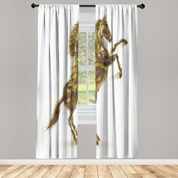 Ambesonne Horses Curtains, Gallop Animal Blazing Motif, Pair of 28"x95", Warm Taupe