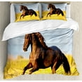 thumbnail image 1 of Ambesonne Horses Duvet Cover Set, Meadow Mystery Horse, 2-Calking, Yellow Brown Blue, 1 of 7