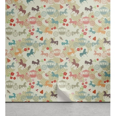 Ambesonne Horses Peel & Stick Wallpaper for Home, Carriage with Stallions, 13"x72", Multicolor