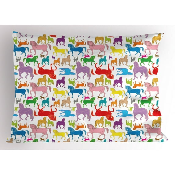 Ambesonne Horses Pillow Sham, Abstract Stallions Wild, 26" X 20", Multicolor