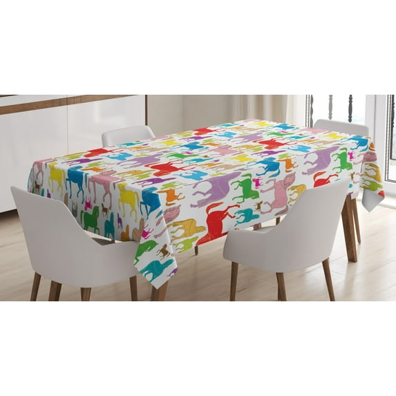 Ambesonne Horses Tablecloth Rectangular Table Cover, Abstract Stallions Wild, 52"x70", Multicolor