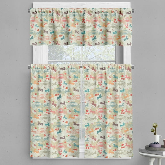 Ambesonne Horses Valance & Curtain, Carriage with Stallions, 55"x30", Multicolor