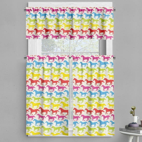 Ambesonne Horses Valance & Curtain, Rainbow Color Giddy, 55"x36", Multicolor