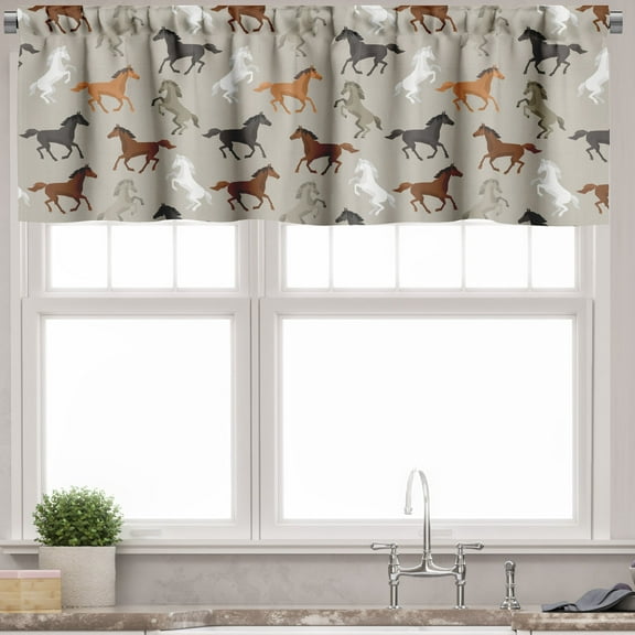 Ambesonne Horses Valance Pack of 2, Stallion Galloping Motif, 54"X18", Multicolor