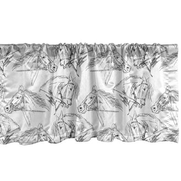 Ambesonne Horses Window Valance, Mare Sketch, 54" X 18", Black White