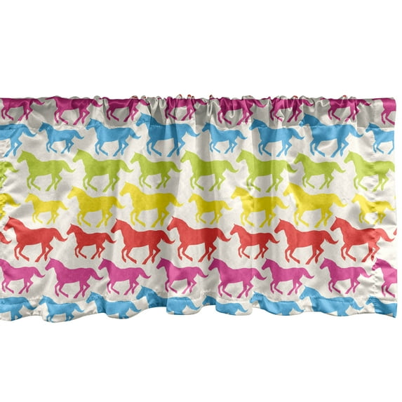 Ambesonne Horses Window Valance, Rainbow Color Giddy, 54" X 18", Multicolor