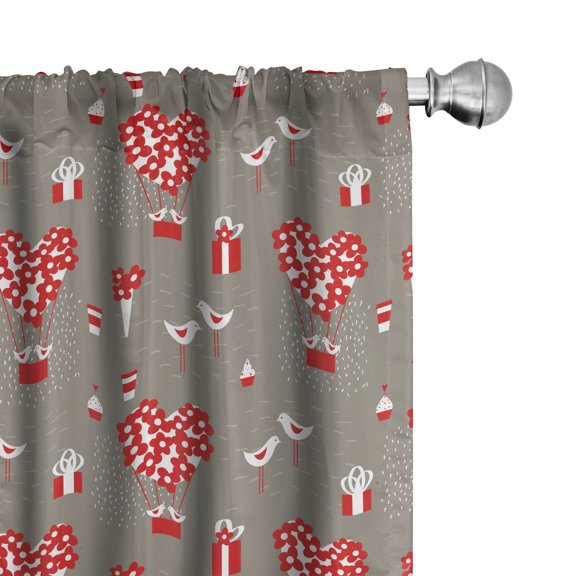 Ambesonne Hot Air Balloon Curtains, Birds Gifts Stars, Pair of 28"x84", Warm Taupe Dark Coral