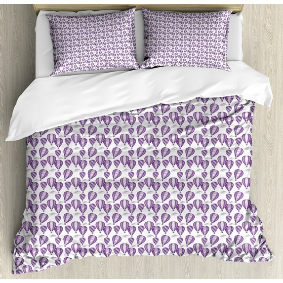 Ambesonne Hot Air Balloon Duvet Cover Sets, Sky Vehicles Art, 2-King, Mauve Quartz and Lilac