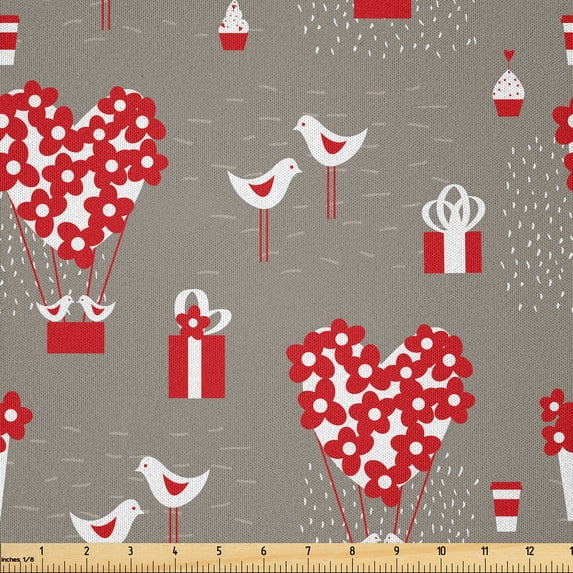Ambesonne Hot Air Balloon Fabric by the Yard Microfiber, Birds Gifts Stars, 5 Yards, Warm Taupe Dark Coral