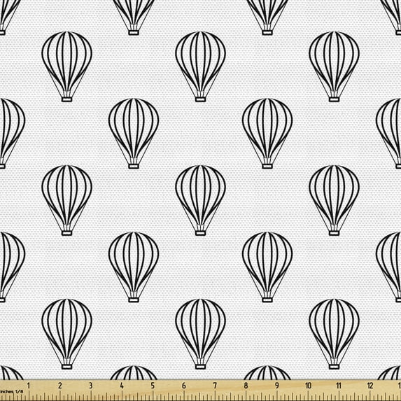 Ambesonne Hot Air Balloon Fabric by the Yard Upholstery, Monochrome Vehicles, 3 Yards, Charcoal Grey White