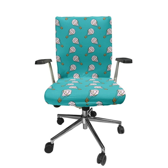 Ambesonne Hot Air Balloon Office Chair Cover Stretchable High Back, Zigzag Flying Art, Dark Seafoam Pink White