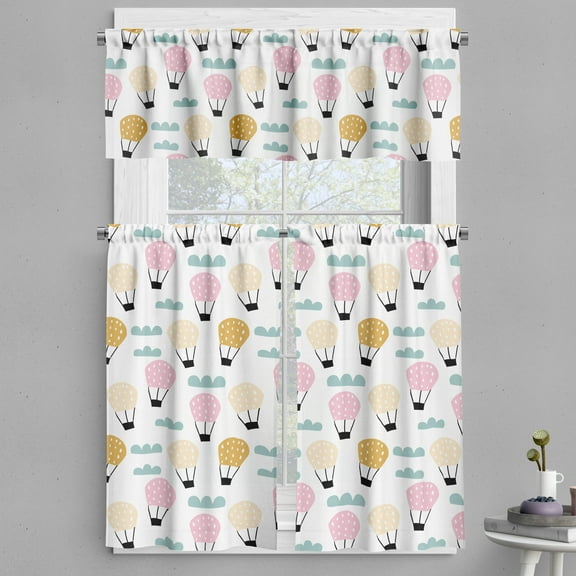 Ambesonne Hot Air Balloon Valance & Curtain, Pastel Sky Cartoon, 55"x36", White Multicolor