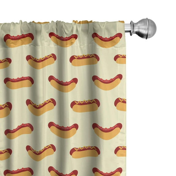 Ambesonne Hot Dog Window Curtains, Mustard and Ketchup Sausage, Each 28" W x 84" L, Cream Pale Orange