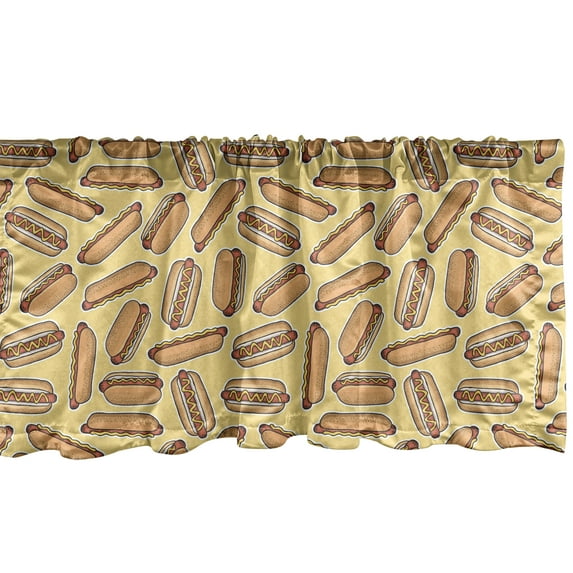 Ambesonne Hot Dog Window Valance, Bread Sausage and Mustard, 42" x 12", Mustard and Almond
