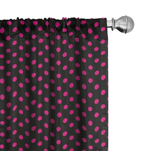 Ambesonne Hot Pink Window Curtains, Old Fashion Polka Dots, Each 28" W x 84" L, Black Hot Pink