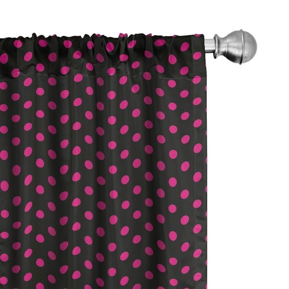 Ambesonne Hot Pink 4-Panel Curtains, Old Fashion Polka Dots, 56"x95", Black Hot Pink