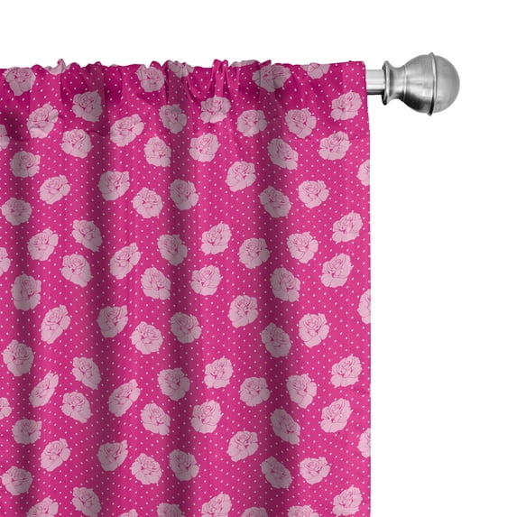 Ambesonne Hot Pink Window Curtains, Vintage Roses Love Dot, Each 28" W x 95" L, Hot Pink Pale Pink White