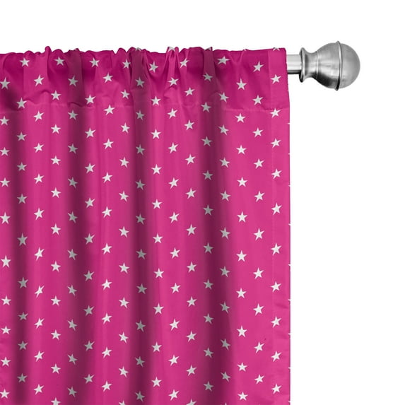 Ambesonne Hot Pink Window Curtains, White Stars Blushy Print, Each 28" W x 84" L, Hot Pink White