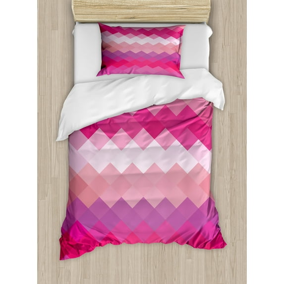 Ambesonne Hot Pink Duvet Cover Sets, Classic Simple Modern, 2-Twin, Pink Peach Fuchsia