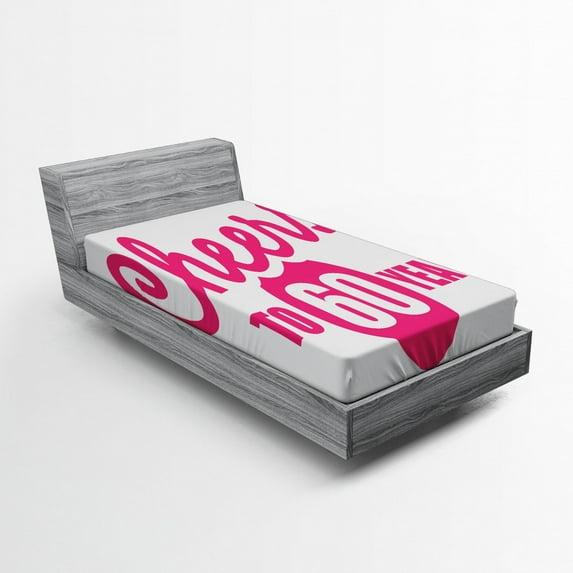 Ambesonne Hot Pink Fitted Sheet, Happy Birthday Cheers, Twin XL Size, Hot Pink and White