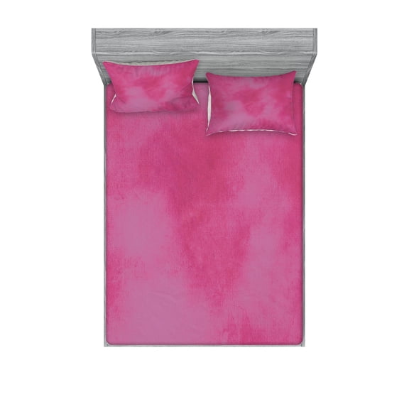 Ambesonne Hot Pink Fitted Sheet & Pillow Sham Set, Mottled Vibrant, King, Hot Pink