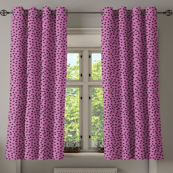 Ambesonne Hot Pink Grommet Curtain, Black Hearts Romantic, 50" x 63", Fuchsia Black