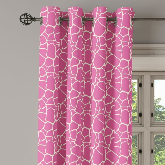 Ambesonne Hot Pink Grommet Curtain Single Panel, Abstract Giraffe Skin, 50"x60", White Pink