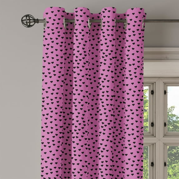 Ambesonne Hot Pink Grommet Curtain Single Panel, Black Hearts Romantic, 50"x60", Fuchsia Black