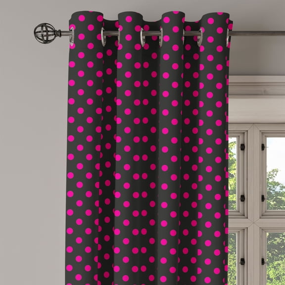 Ambesonne Hot Pink Grommet Curtain Single Panel, Old Fashion Polka Dots, 50"x60", Black Hot Pink