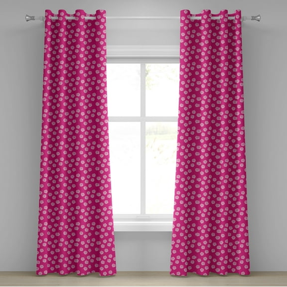 Ambesonne Hot Pink Grommet Curtain, Vintage Roses Love Dot, 50" x 84", Hot Pink Pale Pink White