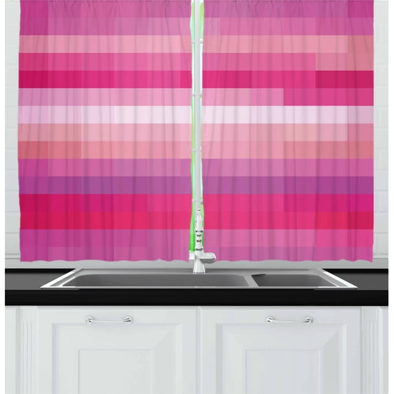 Ambesonne Hot Pink Kitchen Curtains, Color Gradient Cubism Art, 55"x45", Dried Rose Pale Pink